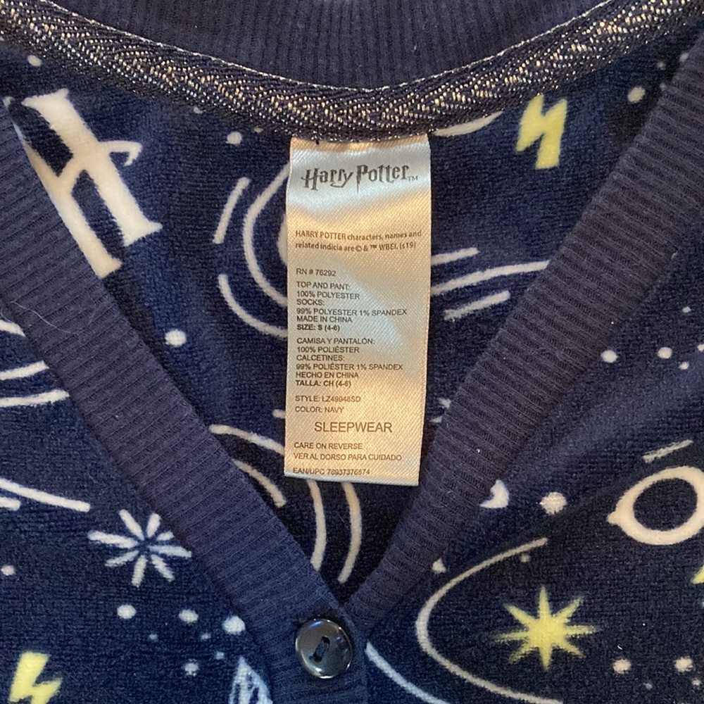 100% poly Warm and comfy Harry Potter, two piece sleepwear set.